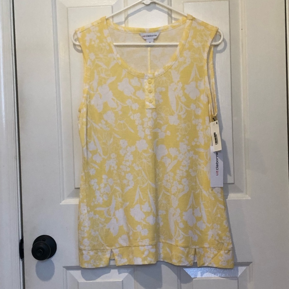 New Liz Claiborne Yellow & White Tank Top, Size Medium